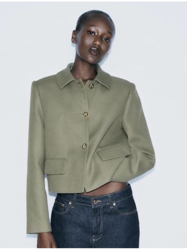 Zara Piqu Blazer - Khaki Olive Green